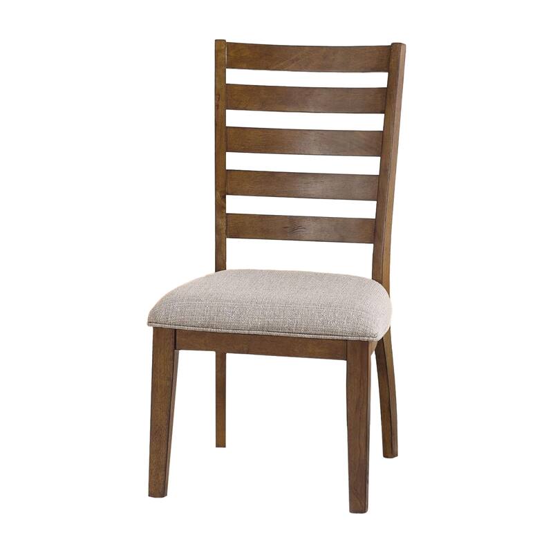 Teby 7pc Dining Table Chair Set, Walnut Brown Wood, Light Gray Linen