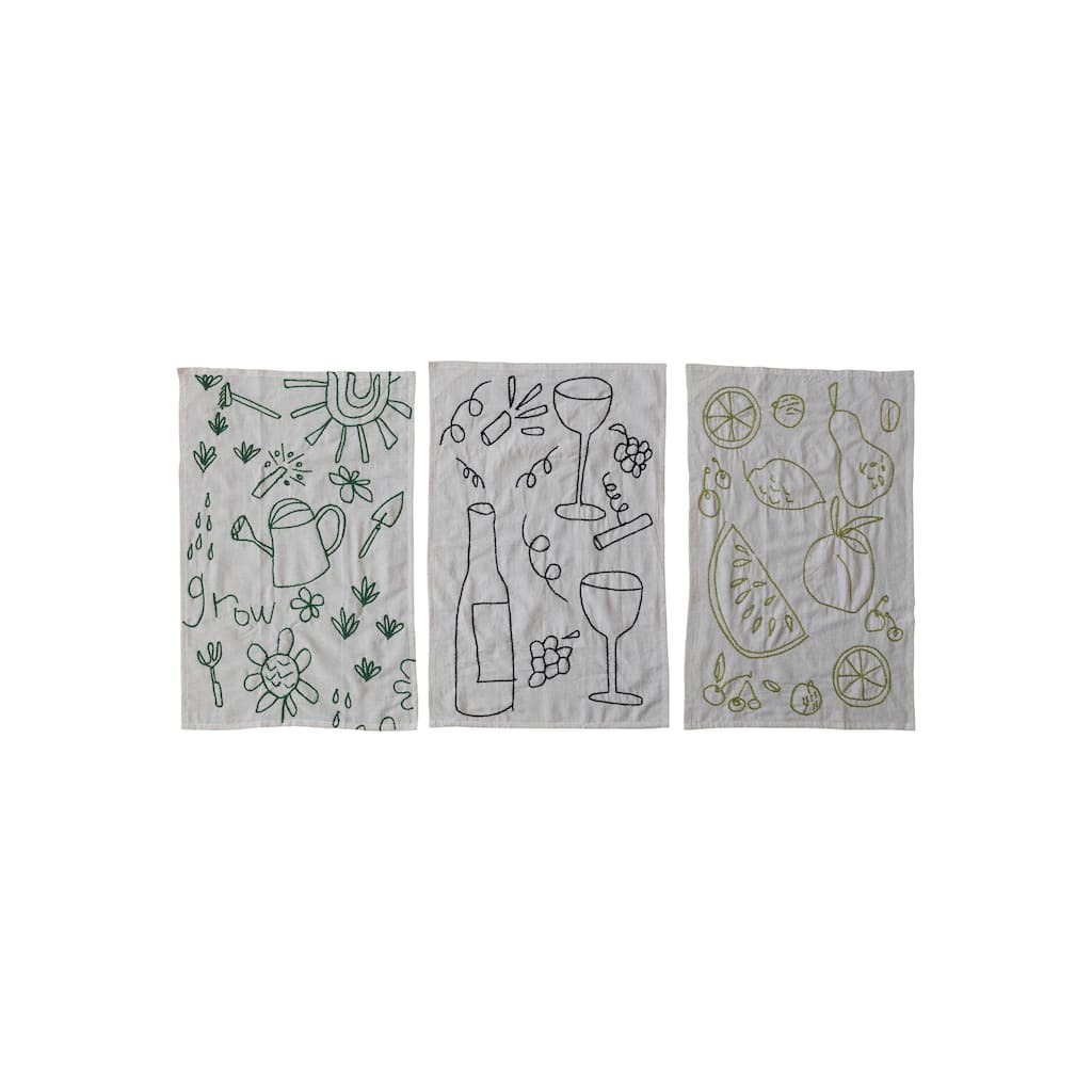 Cotton and Linen Tea Towels with Minimalist Print - 28.0"L x 18.0"W x 0.1"H