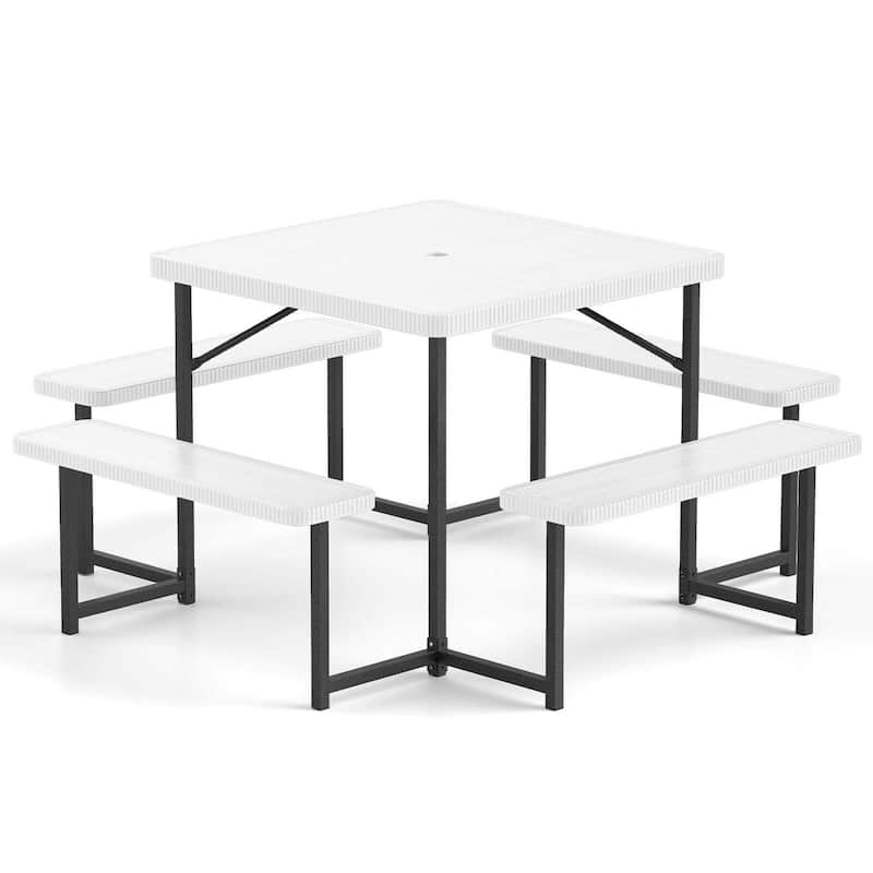 Outdoor Picnic Table HDPE Picnic Camping Table Set for 4-8 Person - White