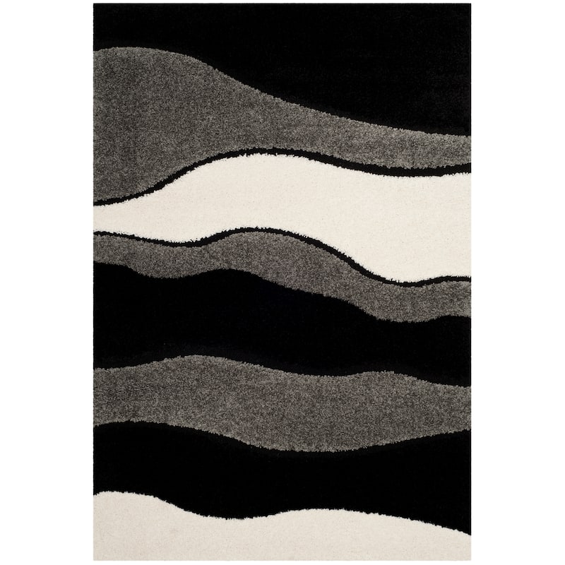 SAFAVIEH Florida Shag Melahat Abstract Wave 1.2-inch Thick Rug - 6' x 9' - Grey/Black