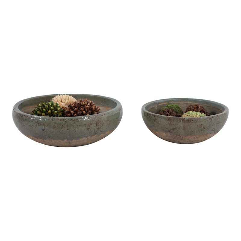 Pottery Decorative Bowls Handcrafted Detailing Casual Home (Set of 2)
