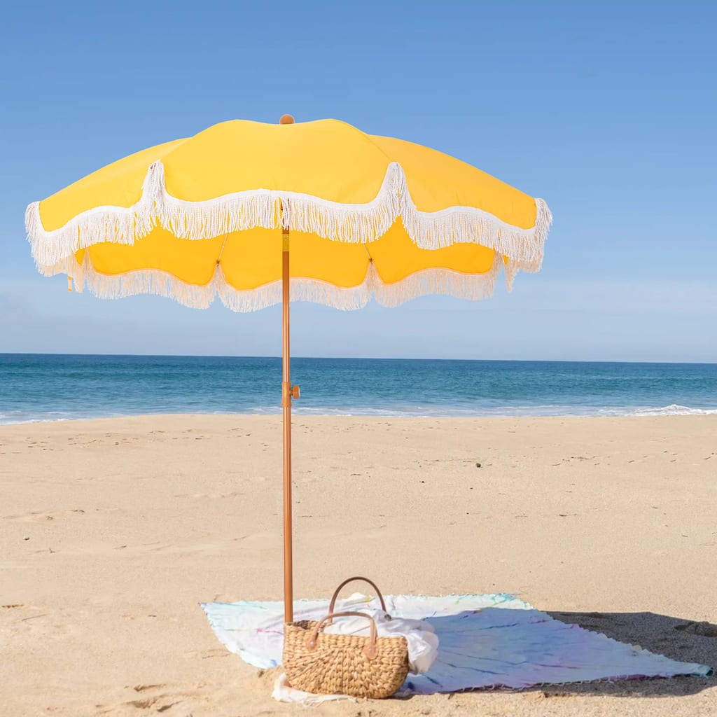 MAISON ARTS 7ft Patio Fringe Umbrella Outdor Tassel Beach Umbrella with Push Botton Tilt UPF50+