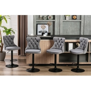 French Adjustable Height Bar Chairs Swivel High Stool W/ Back Modern ...
