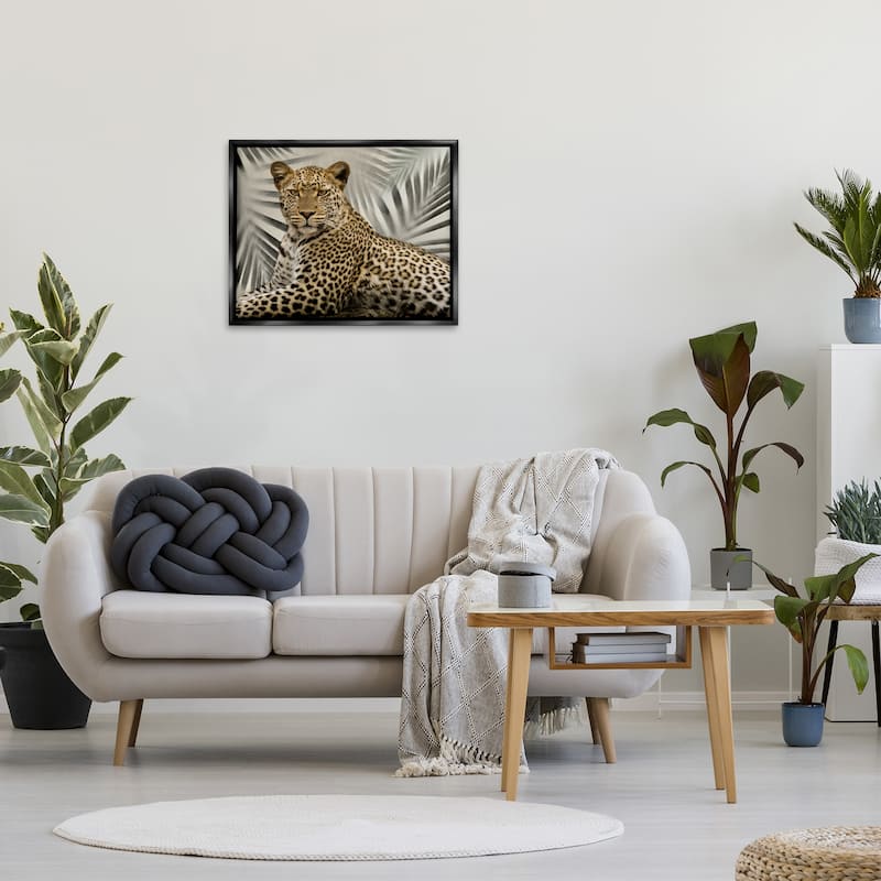 Stupell Leopard with Palm Fronds Framed Floater Canvas Wall Art Design by Danita Delimont