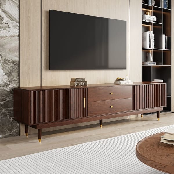 modern media dresser Maisonet Dresser With 8-Door Enclosed Storage Cabinet & T-Shaped Wood Legs, Media Console For Living Room, Bedroom, Family Room, Home Theater Ebern