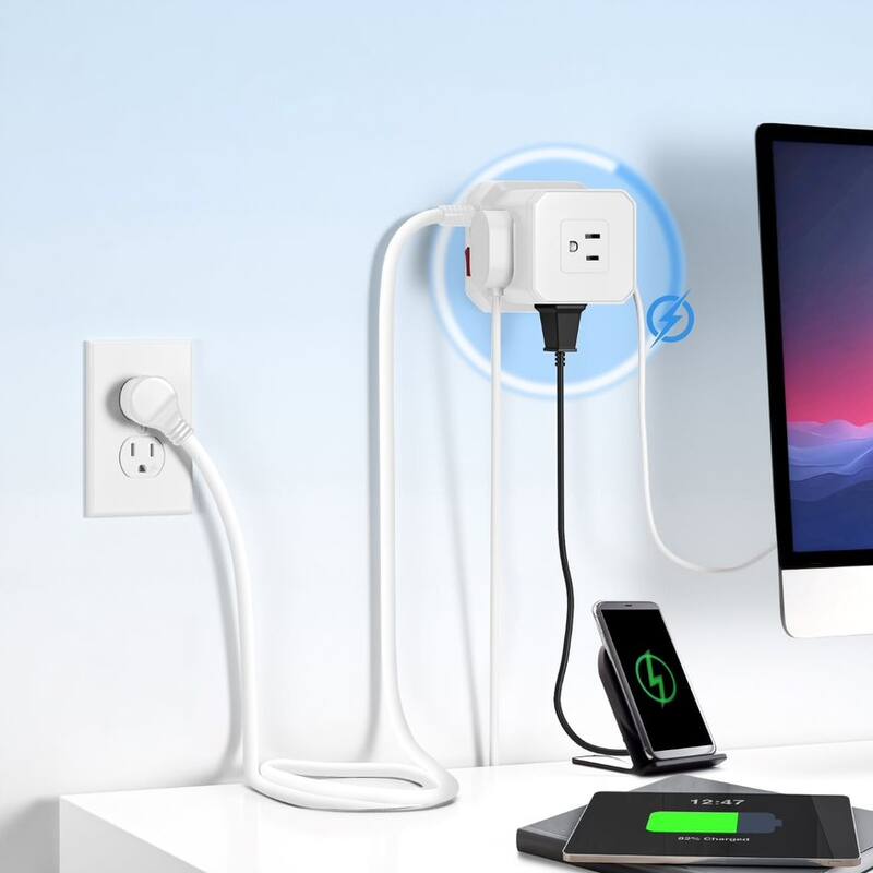 Cube surge protector power strip with usb ports 10ft extension cord