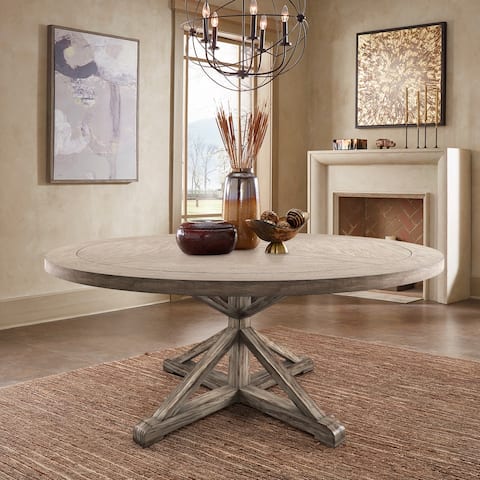 Benchwright Round Antique Grey Oak Dining Table by iNSPIRE Q Artisan