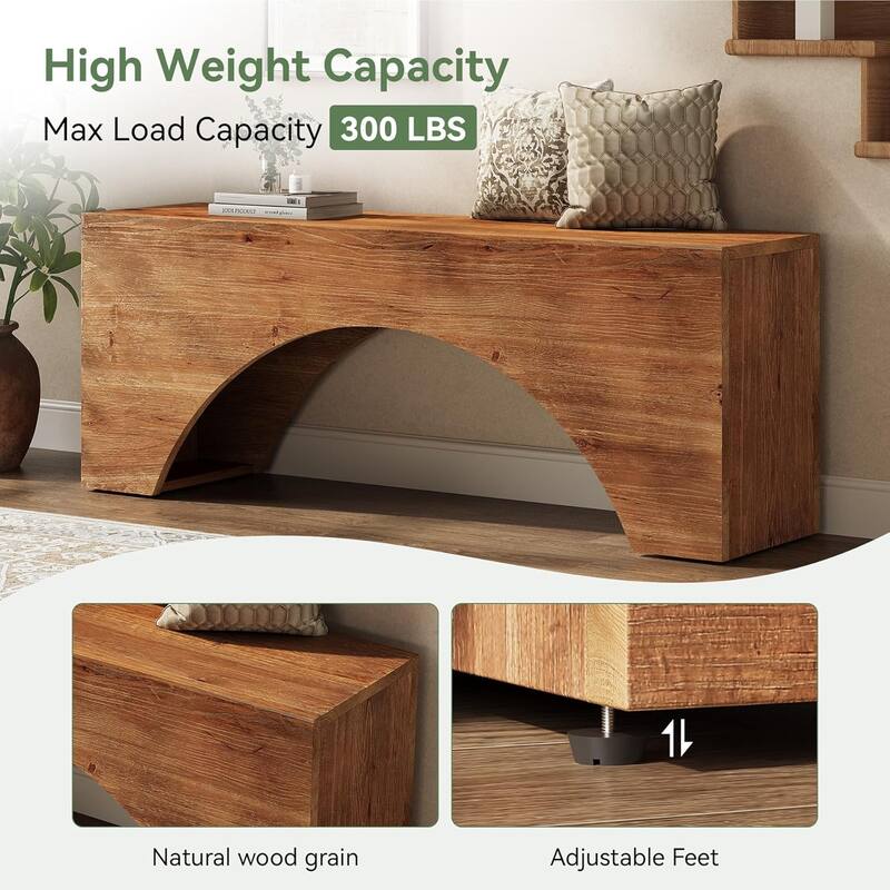47" Solid Wood Bench, Arch Entryway/End of Bed Bench for Bedroom, Indoor Dining Bench - 47.24" W x 11.81" D x 17.72" H