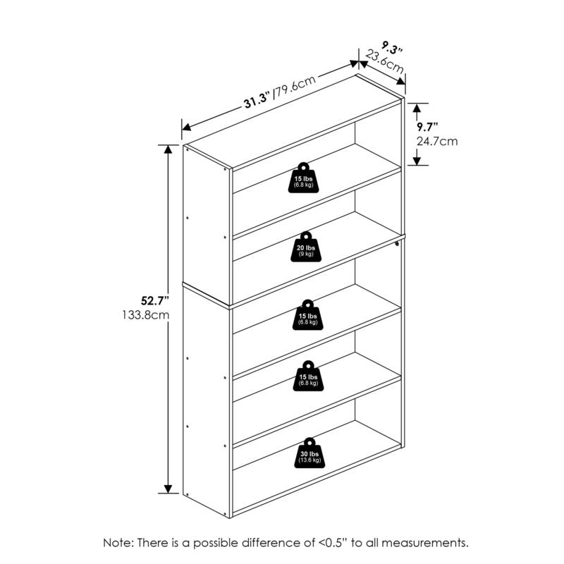 52.68 in. Tall White Wood 5-Shelf Bookcase