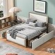 preview thumbnail 2 of 1, Full Size Upholstered Platform Bed with Nailhead Decoration and Drawers