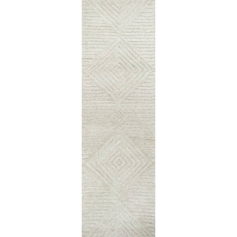 Alora Decor Makalu Hand-tufted Diamond Solid Wool Rug - 2'6"x8' Runner - Ivory