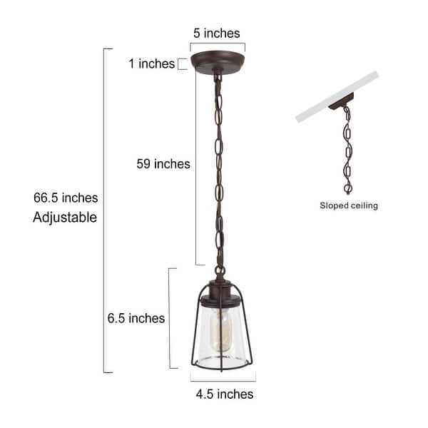 dimension image slide 0 of 2, Mini Modern Coastal Brass/ Bronze Lantern Pendant LED Dimmable Kitchen Island Lighting with Glass - 5 inches