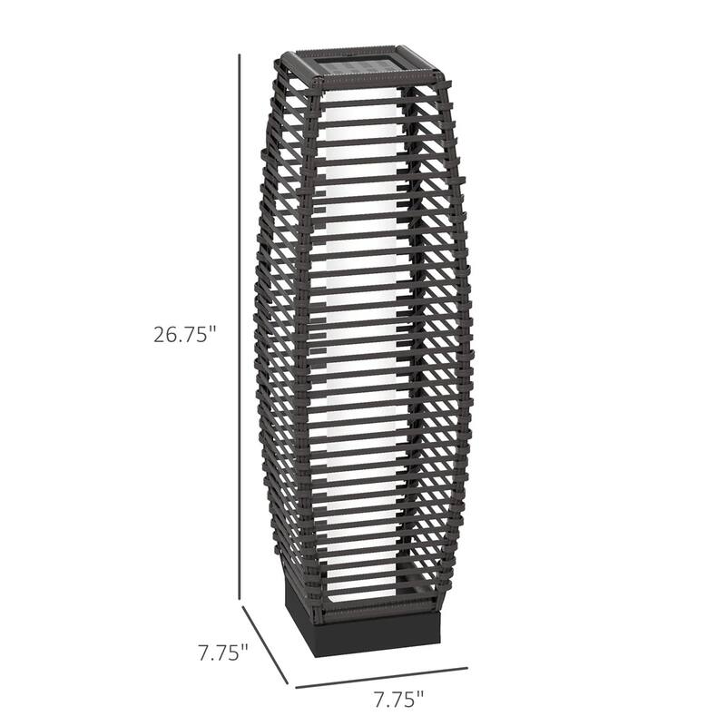 Outdoor Solar Floor Lamp with Warm White LED Waterproof Rattan and Steel Patio Lighting - 7.75" W x 7.75" D x 26.75" H