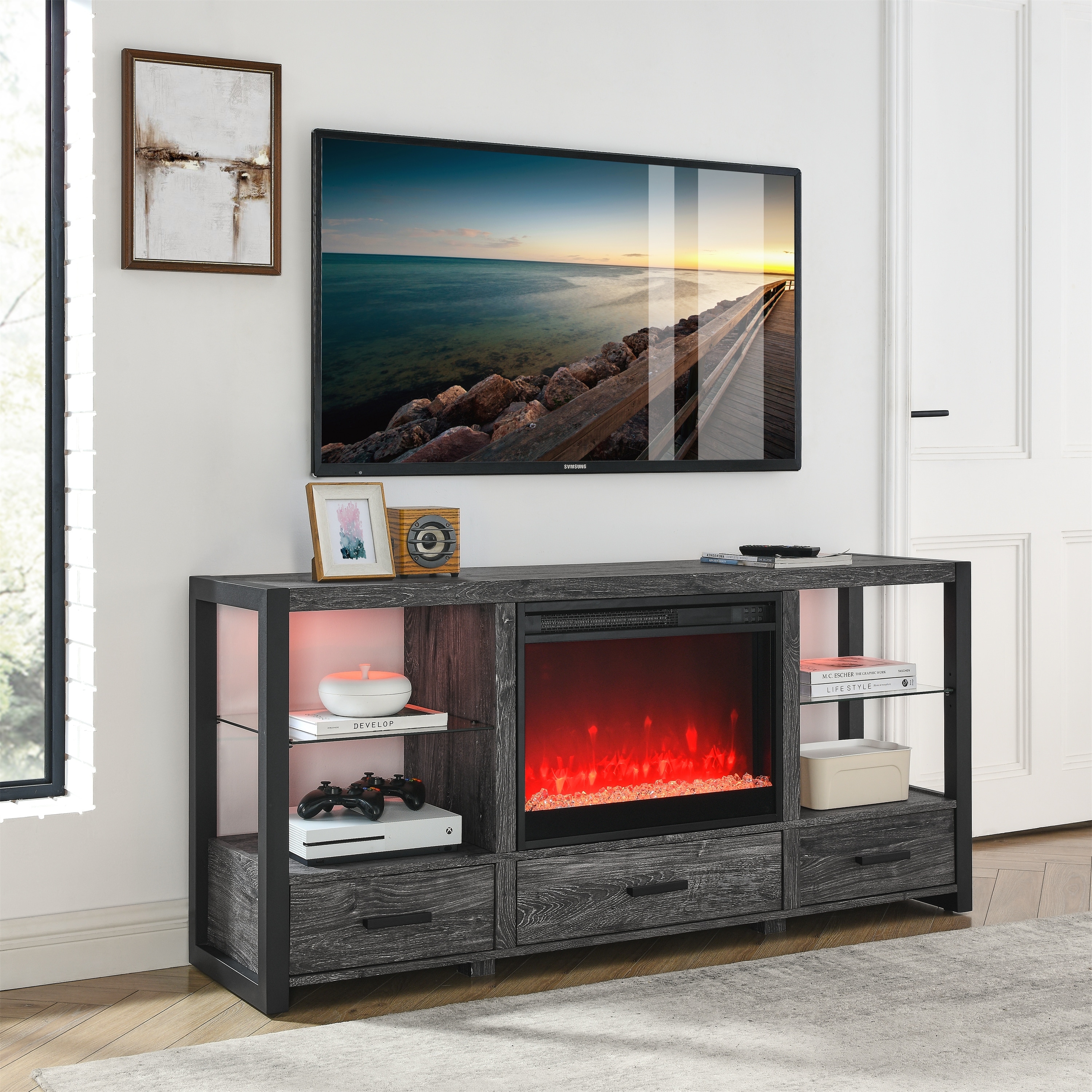 Fireplace tv stand for hot sale 60 inch tv