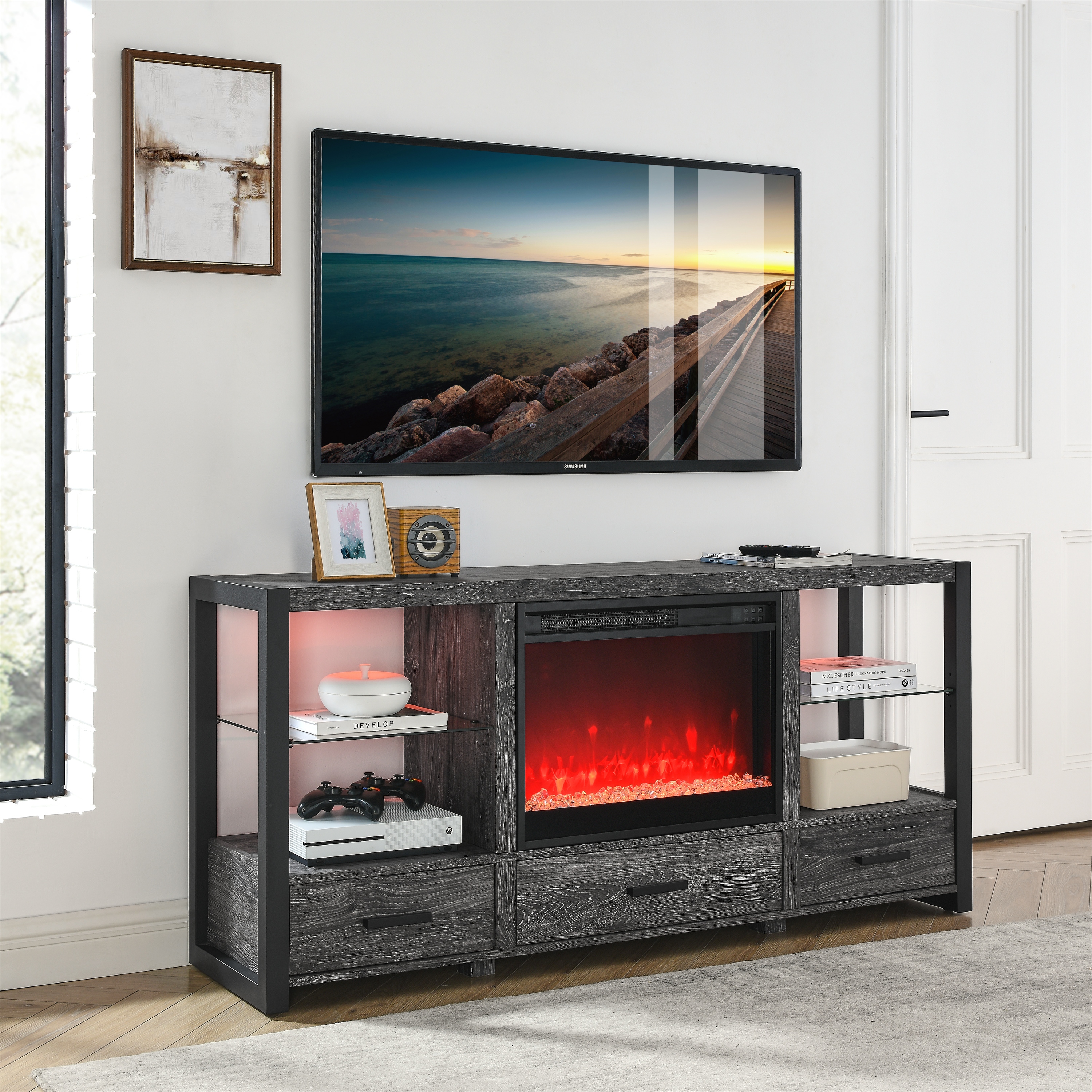 Farmhouse fireplace hotsell entertainment center