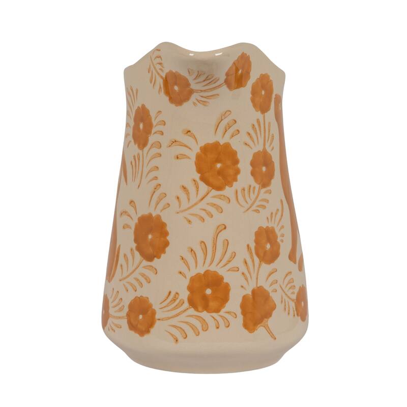 Stoneware Pitcher with Painted Rabbit and Florals