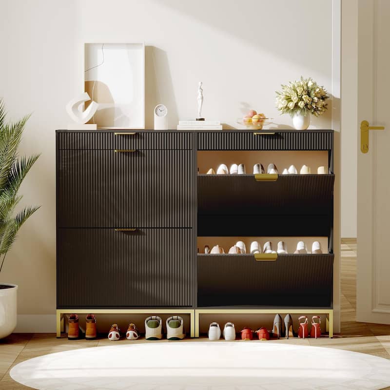 Slim Shoe Cabinet with 2 Flip Drawers & Top Drawer
