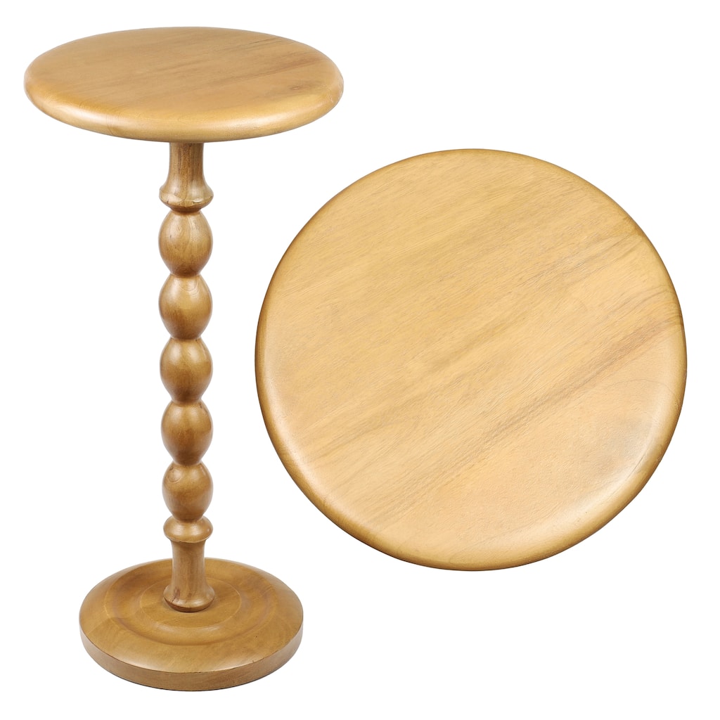 Augustus 24.5" Spindle Wood Pedestal Round Drink Table and Decorative End Table, By JONATHAN Y