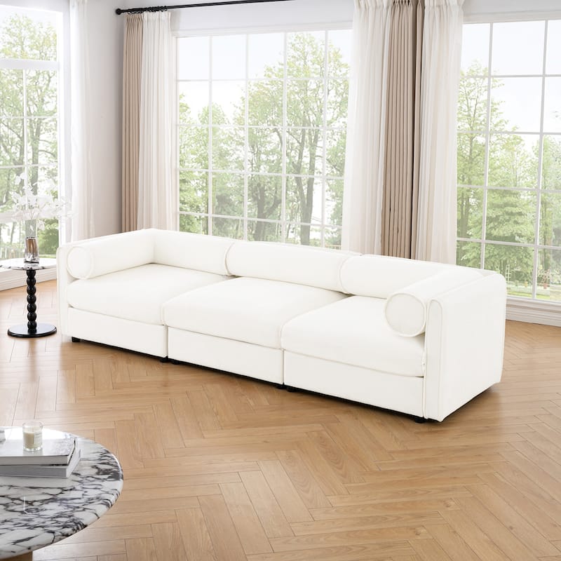 Modern 3 Deep Seat Modular Sofa with Storage, Cylindrical Backrest & Armrests