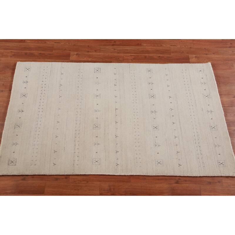 Hand Knotted Oriental 100% Wool Carpet Tribal Tribal Beige & Ivories Gabbeh Area Rug - 5' 3'' X 3' 0''