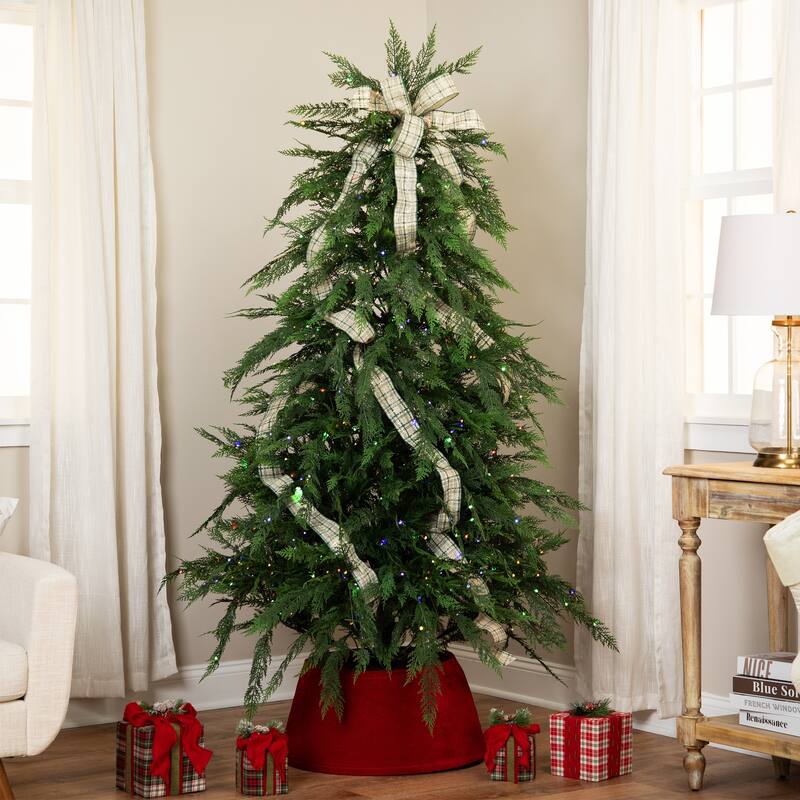 Pre-Lit Medium Weeping Cedar IPT Artificial Christmas Tree - 7.5' - Dual Color LED Lights - 7.5 Foot