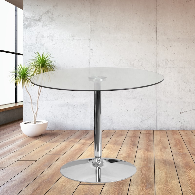 39.25" Round Glass Table with 29"H Chrome Base - 39.25"W x 39.25"D x 29"H