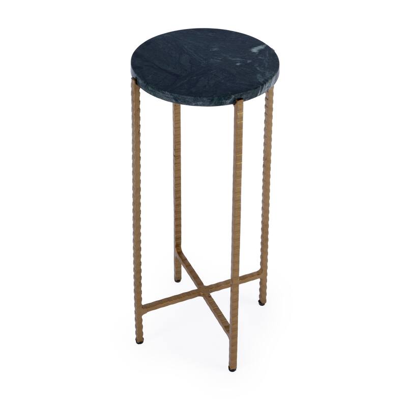 Nigella Round Marble and Metal Accent Table - Green