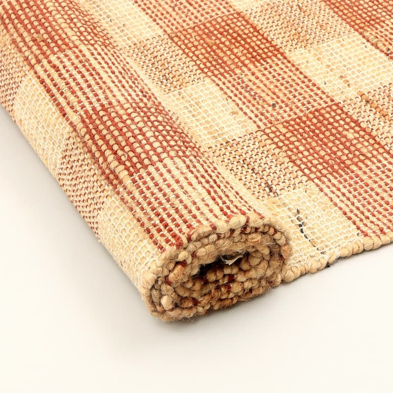 Artisan Hand Woven Jute & Cotton Brown Plaid Rug-5X7 ft - 6' x 7'