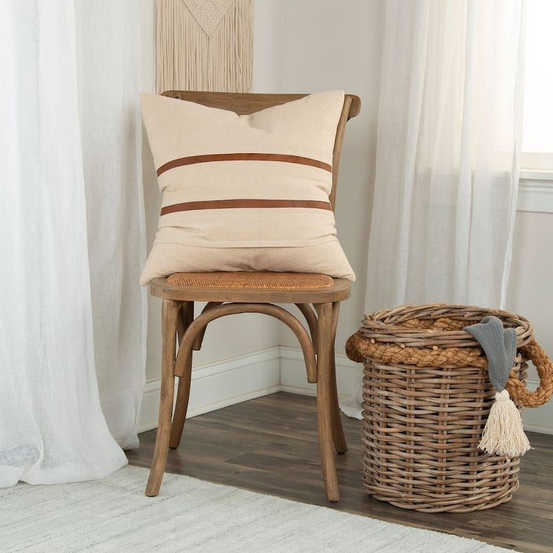 Rizzy Home Donny Osmond Collection Ivory and Brown Leather Throw Pillow