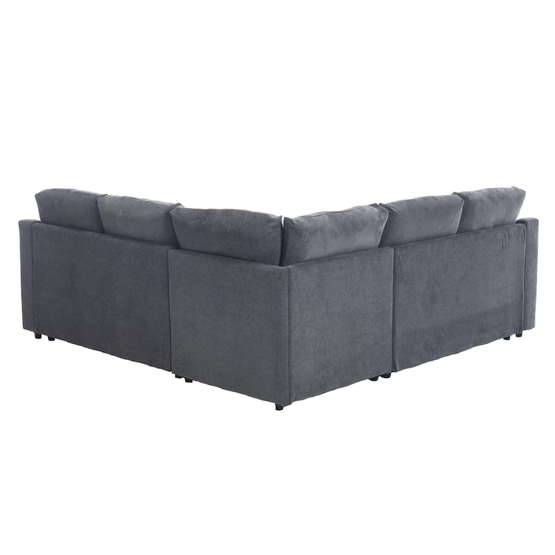 Corner Sleeper Sofa with Pull-Out Bed, Chenille Fabric, L-Shaped Design