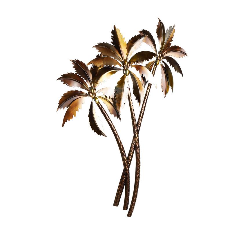 Stainless Steel Metal Tree Slanted Wall Decor with Bronze and Yellow Accents - Copper - Roche River Decor