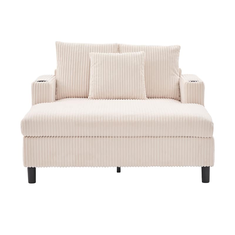 Recliner Sofa Loveseat with Chaise Lounge, Sleeper Sofa with USB & Type-C Charging Ports, Sofa Bed with Cup Holders