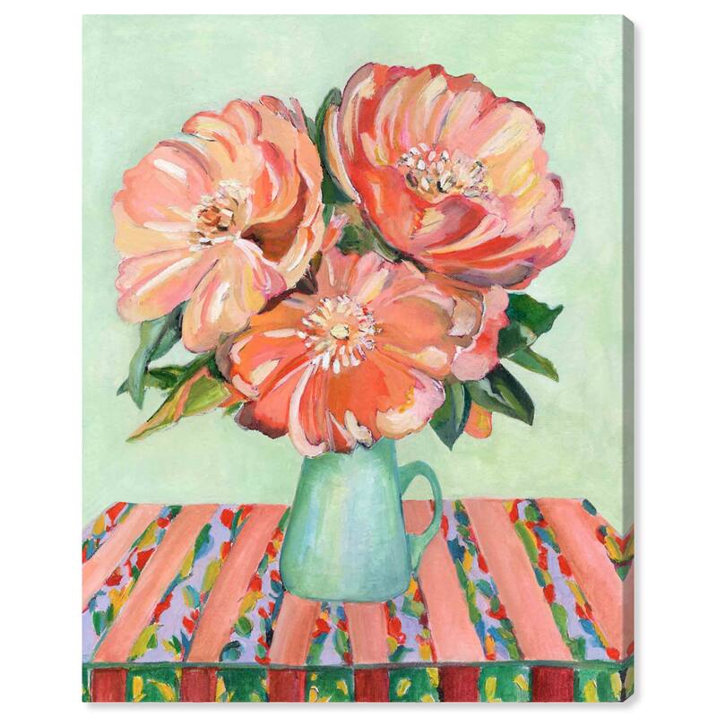 Wynwood Studio Canvas Floral and Botanical Peachy cocktail Orange and Pastel Orange Traditional Wall Art Canvas Print