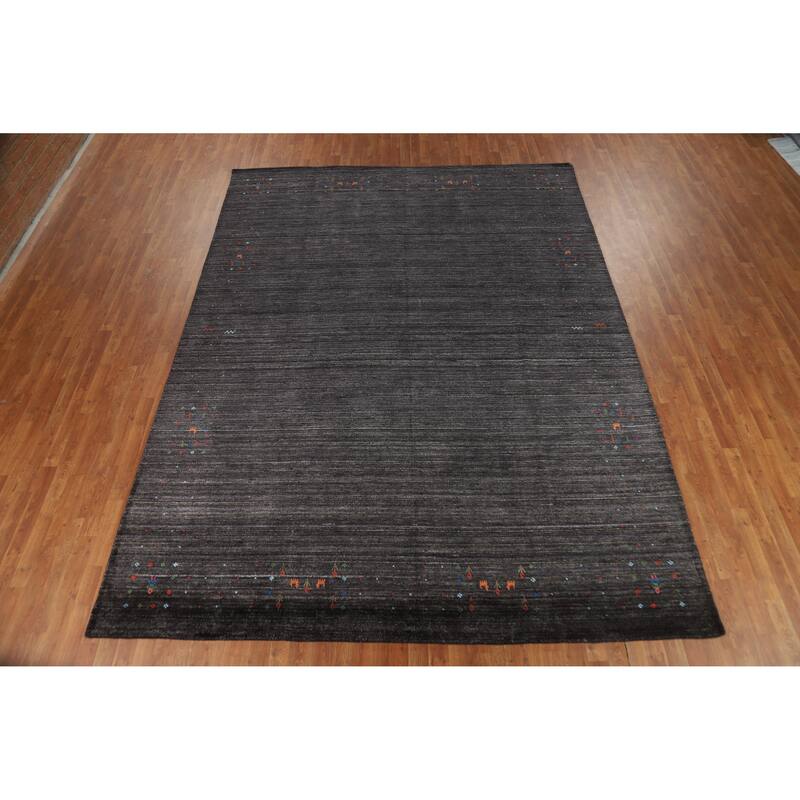 Gabbeh Oriental Rug Handmade Grey Silk Carpet - 9'0" x 12'1"