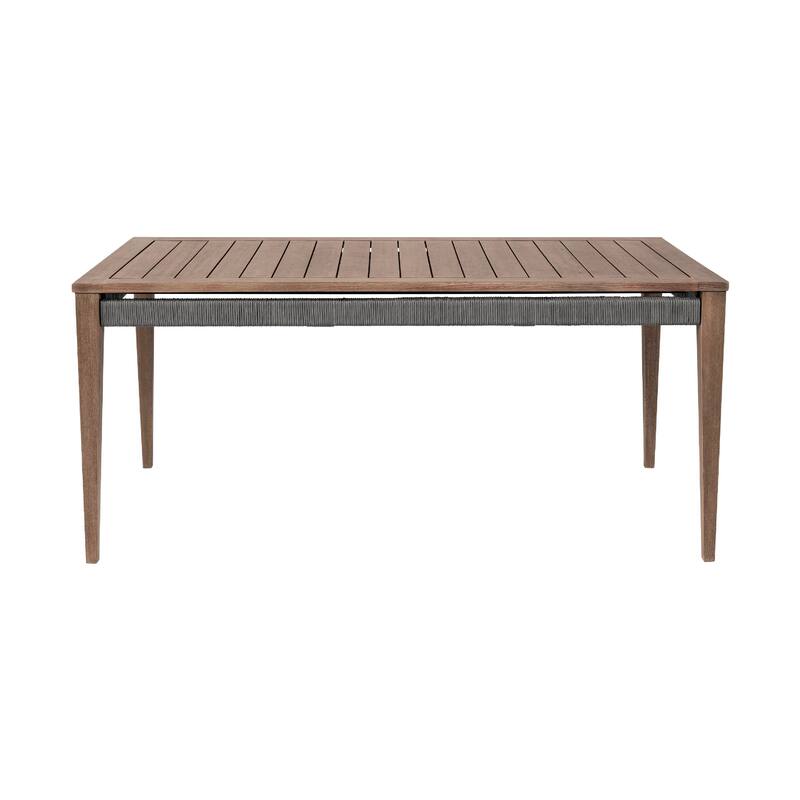 Kimi 5 Piece Patio Dining Table and 4 Chairs Set, Brown Wood, Gray Rope, Taupe Olefin