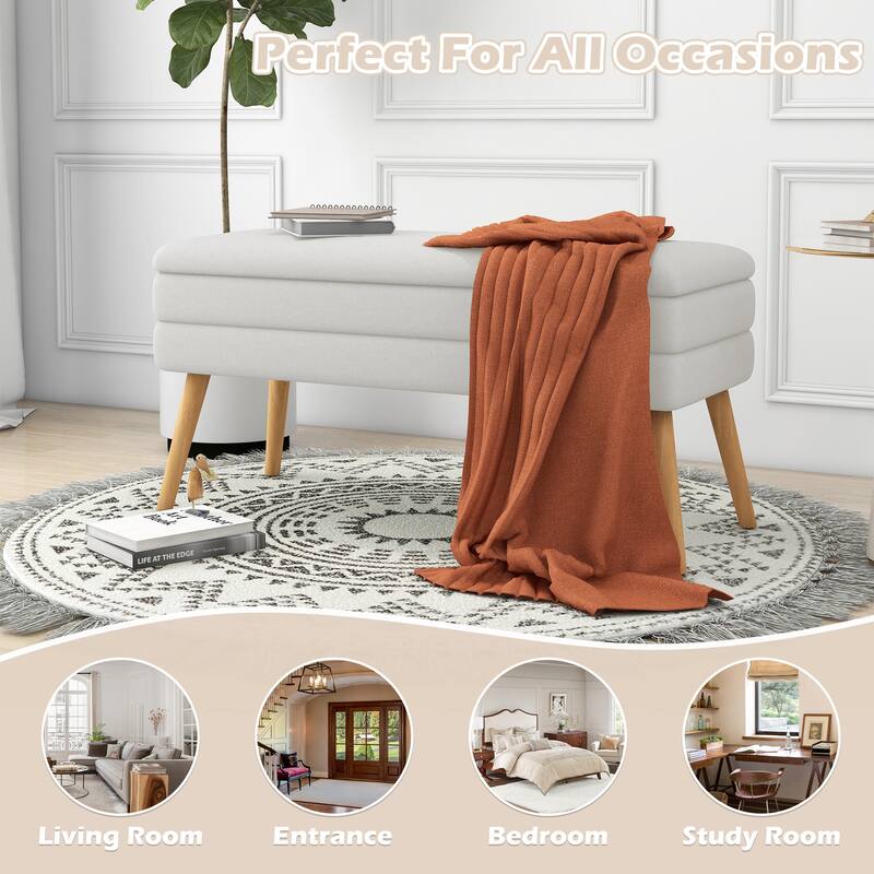 Upholstered Storage Ottoman Bench with Wood Legs