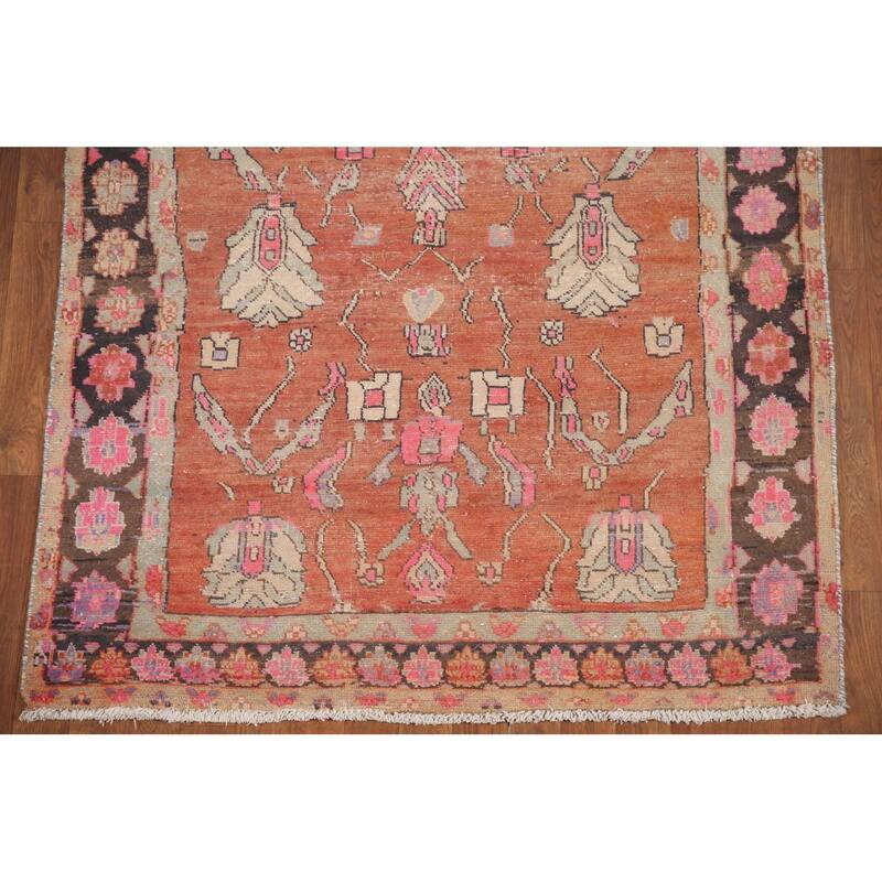 Hand Knotted Oriental 100% Wool Carpet Traditional All-Over Oranges & Rust Tabriz Runner Rug - 9' 7'' X 4' 2''