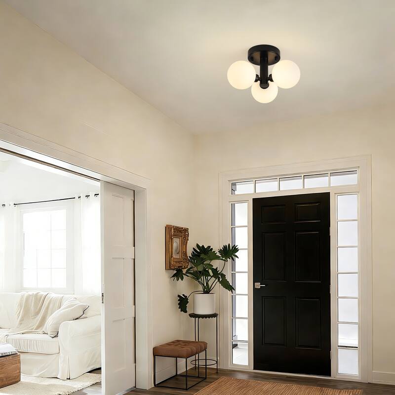 3-Light Glass Semi Flush Mount