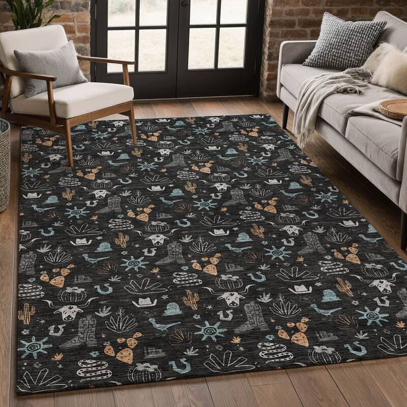 Machine Washable Indoor/ Outdoor Cowboy Ranch Chantille Rug
