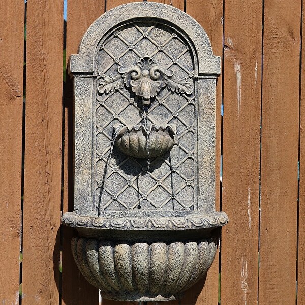 Sunnydaze Venetian Solar-Only Outdoor Wall Water Fountain - French Limestone - Solar Power