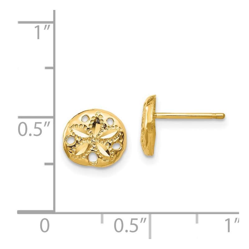 Curata 14k Yellow Gold Textured 8x9mm Sand Dollar Post Earrings