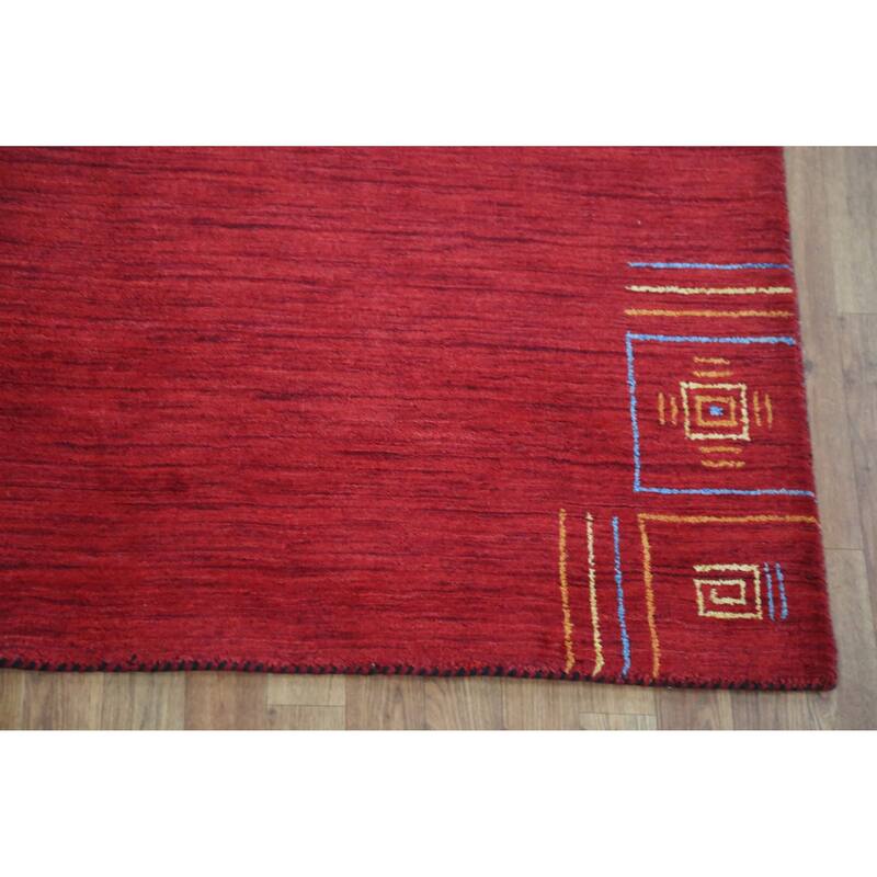 Red Solid Gabbeh Indian Area Rug Handmade Wool Carpet - 5'3" x 7'7"