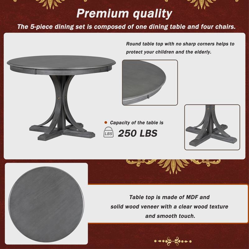 5-Piece Retro Round Dining Table Set
