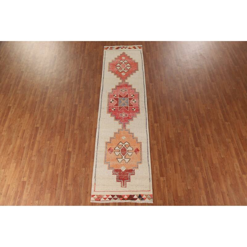 Plush Natural Dye Anatolian Turkish Runner Rug Handmade Wool Carpet - 3'1"x 11'10"