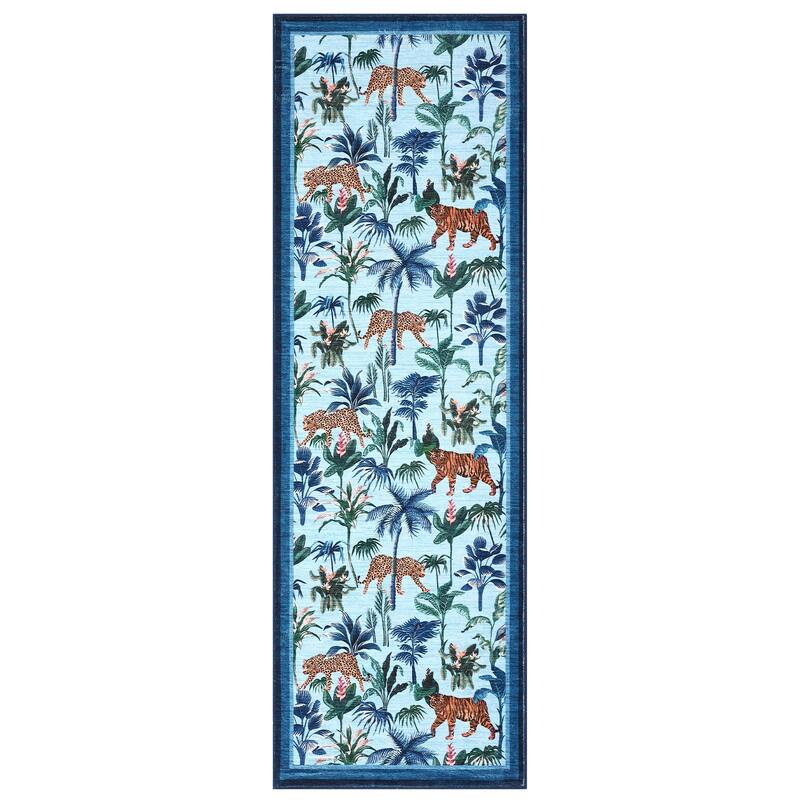 Living Room Rug Jungle Tiger Area Rug Plant Rugs Low Pile Non Shedding Soft Accent Carpet for Bedroom, Dining Room