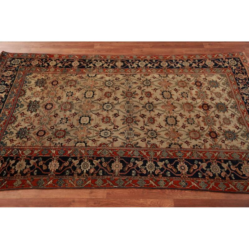Pre-1900 Antique Vegetable Dye Sarouk Farahan Persian Handmade Carpet - 4'2"x 6'10"