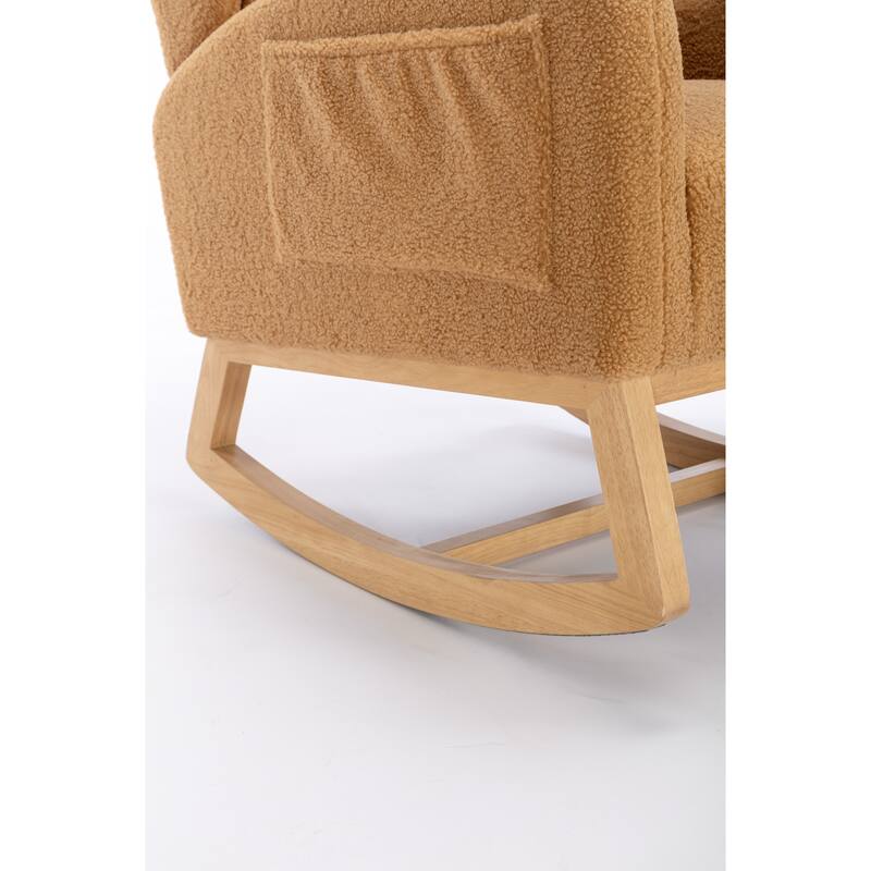 Teddy Fabric Rocking Chair with Wooden Legs and 300lb Capacity