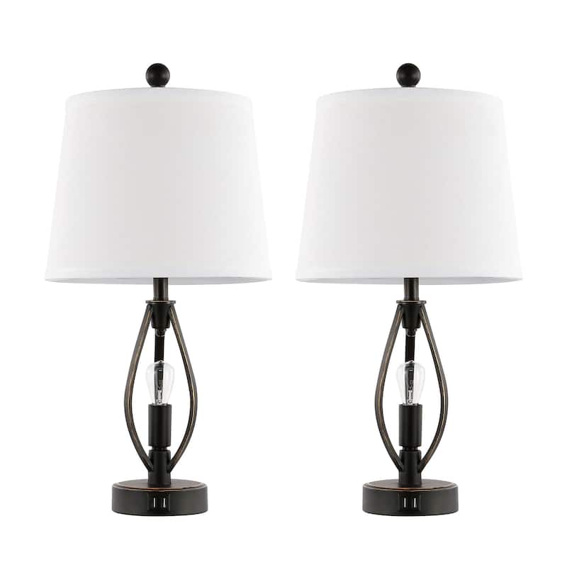 GetLedel 22-in Modern Farmhouse Cage Table Lamp Set with USB Ports (Set of 2)