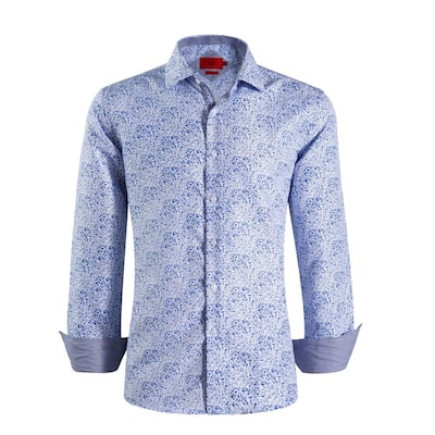 Elie Balleh Men's Blue Floral Slim Fit Button-Down Shirt