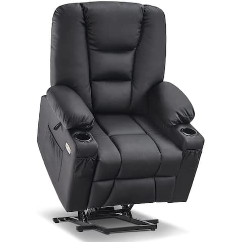 Mcombo Power Lift Recliner Chair with Massage and Heat for Elderly, Extended Footrest, Cup Holders, USB Ports, Faux Leather 7519